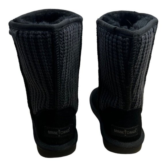 Minnetonka Chunky Sweater Knit Sheepskin Leather & Wool Women's Boots Black sz.6 - Picture 6 of 12